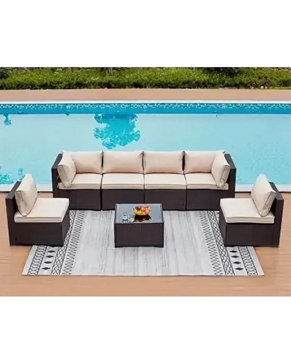 Комплект плетеной мебели YR822Br Brown-Beige подушка бежевая